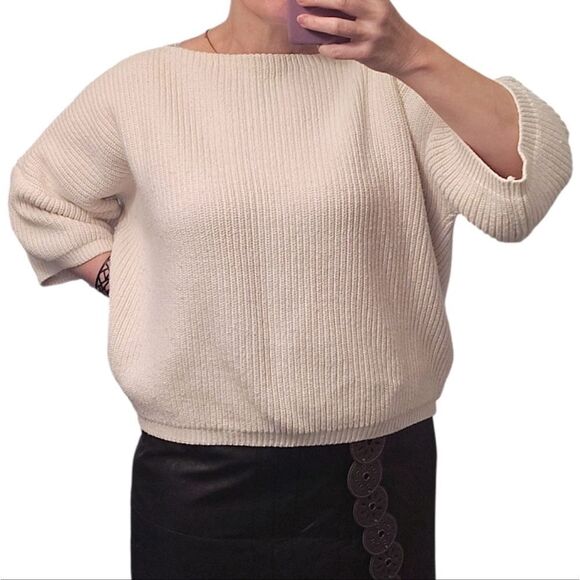 VTG San Miguel White Cable Knit 100% Cotton Oversized Sweater Medium - Picture 3 of 15